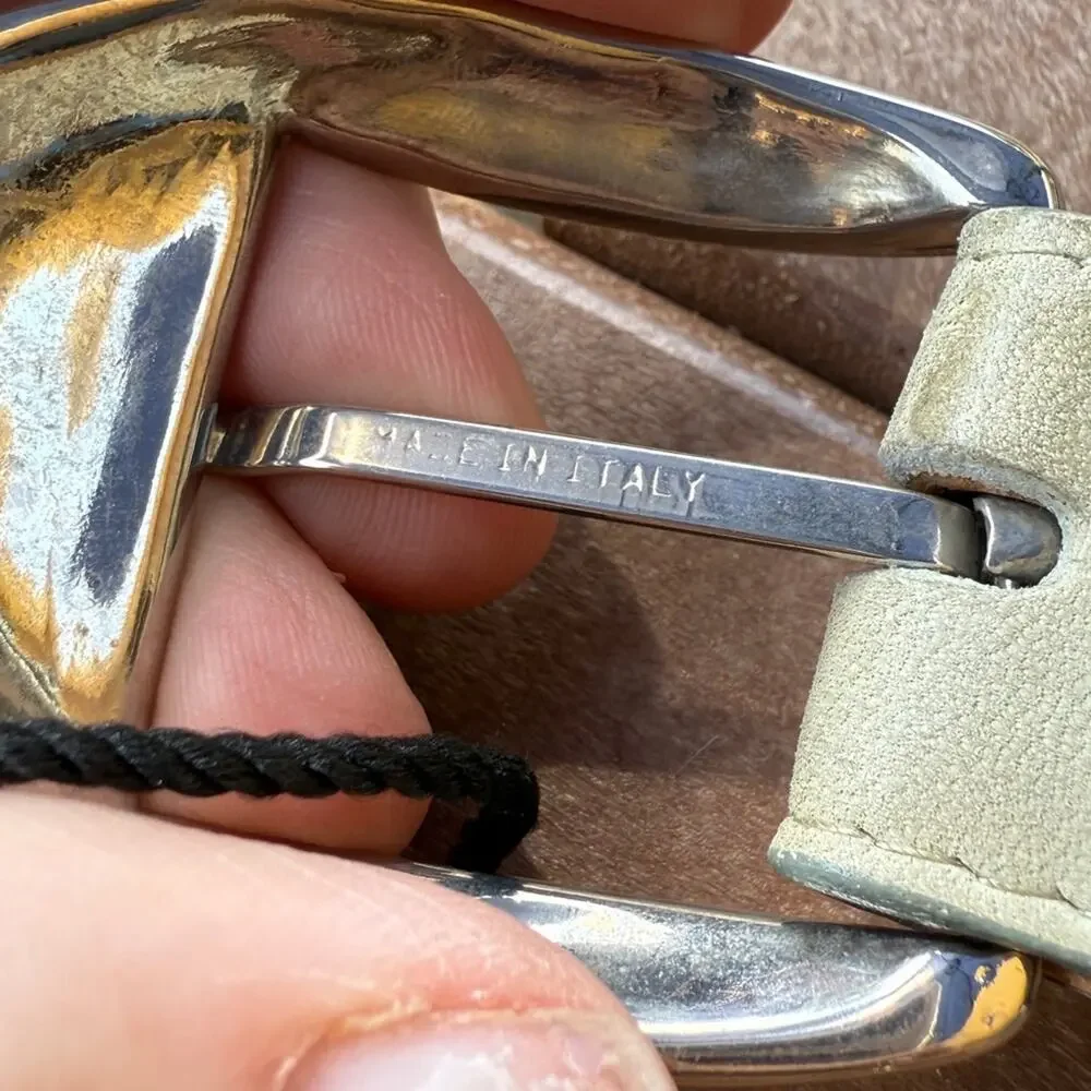 Harken Cream Leather Belt with Silver Buckle Med